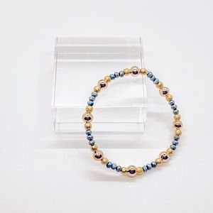 Handmade Gold and Blue Beaded Bracelet